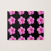 Puzzle Pink Hibiscus Flowers On Black, (Horizontal)