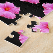 Puzzle Pink Hibiscus Flowers On Black, (Côté)