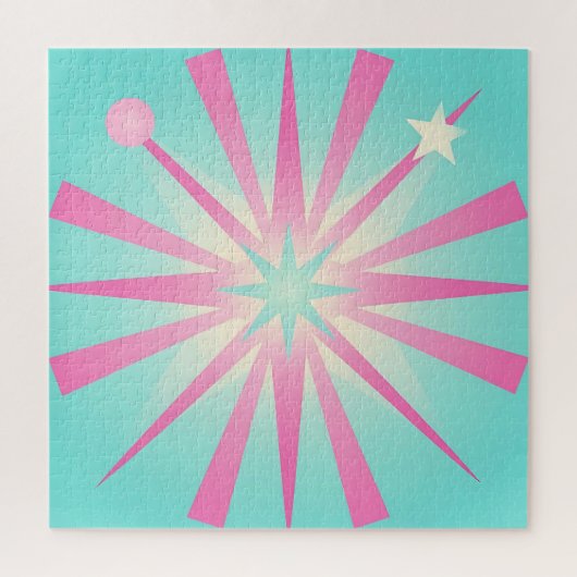 Puzzle Pink Mint Retro Starburst Glow (Vertical)