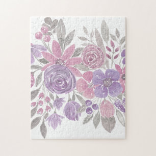 Puzzle Pink Purple Sage Green Floral Watercolor