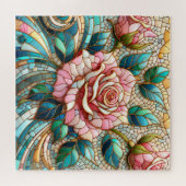 Puzzle Pink Roses Stained Glass Mosaic (Horizontal)