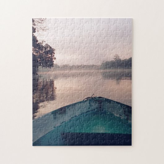 Puzzle Pink Sunrise Borneo Jungle River Voyage en bateau (Vertical)