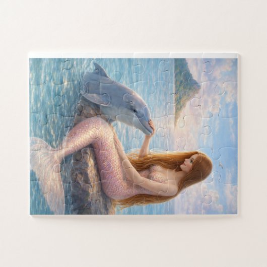 Puzzle Pink Tail Mermaid & Dolphin (Horizontal)