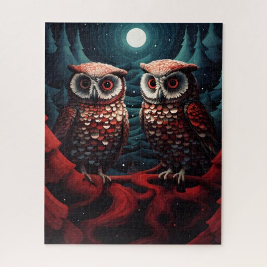 Puzzle Pins et neige pour couples de chouettes (Vertical)