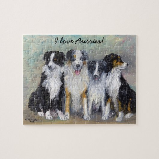 Puzzle Pirate and Daughters - Australian Shepherds (Horizontal)