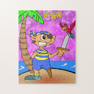 Puzzle Pirate De Caricature Avec Parrot Et Étoiles Jigsaw