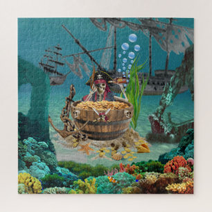 PUZZLE PIRATE SKELETON DANS UN BARREAU