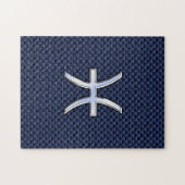 Puzzle Pisces Zodiac Sign on Blue Carbon Fibre Print (Horizontal)