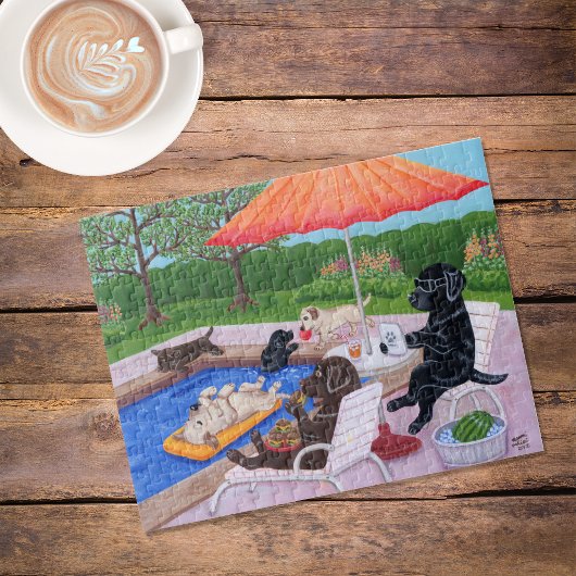 Puzzle Piscine Party Labradors 2 Painting