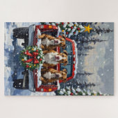 Puzzle Pitbull camion rouge de Noël vacances (Horizontal)