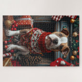 Puzzle Pitbull Chien avec les cadeaux de Noël cheminée (Horizontal)