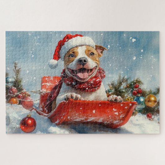 Puzzle Pitbull Chien dans la boue Laisser il neige Noël (Horizontal)