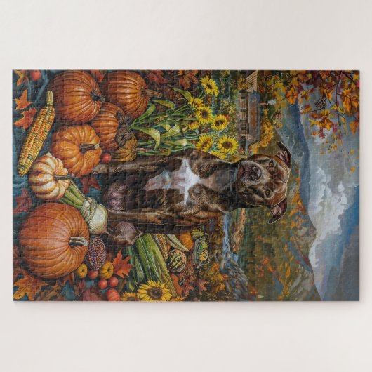 Puzzle Pitbull Chien Moisson Automne Thanksgiving (Horizontal)