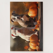 Puzzle Pitbull Chiot Automne Citrouille de plaisir (Vertical)