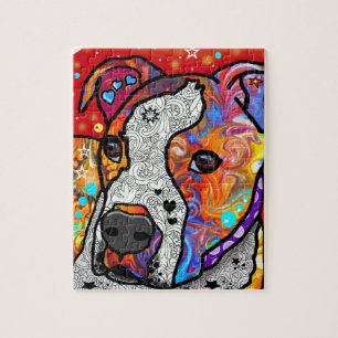 Puzzle Pitbull cosmique - coloré lumineux - idée de