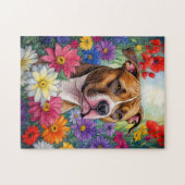 Puzzle Pitbull dans le jardin des fleurs (Horizontal)