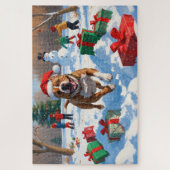 Puzzle Pitbull Dog courir dans la neige avec le Casquette (Vertical)
