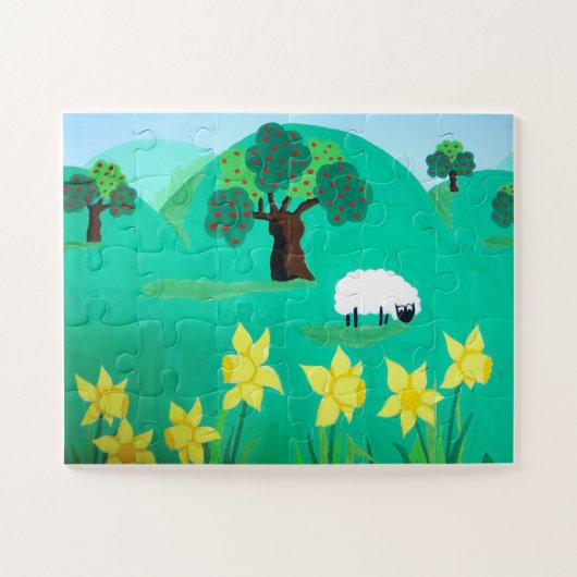 Puzzle pittoresque illustration amusante de mouton mignon (Horizontal)