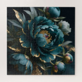 Puzzle Pivoine sarcelle or luxe floraison botanique (Horizontal)