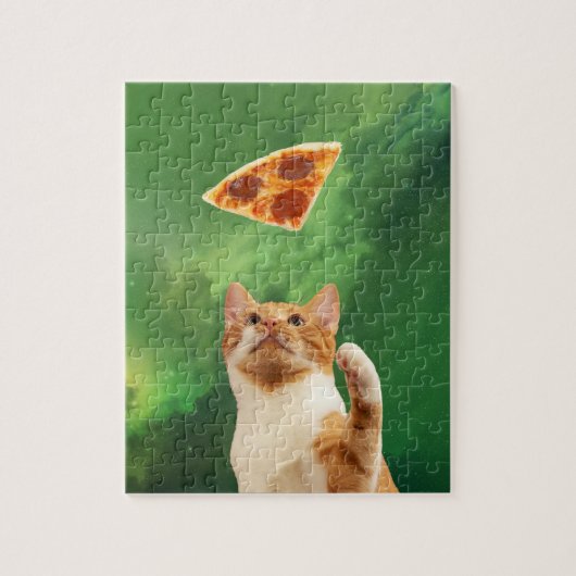 Puzzle Pizza de chat dans l'espace Nebula Green Galaxy (Vertical)