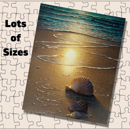 Puzzle Plage au coucher du soleil avec des coquillages