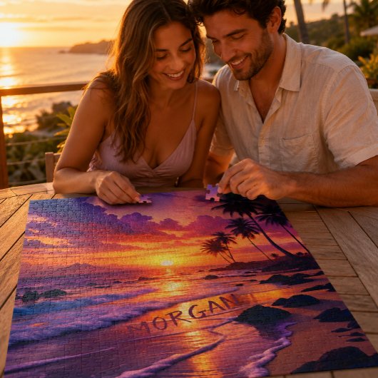 Puzzle Plage de coucher de soleil tropicale customisée -
