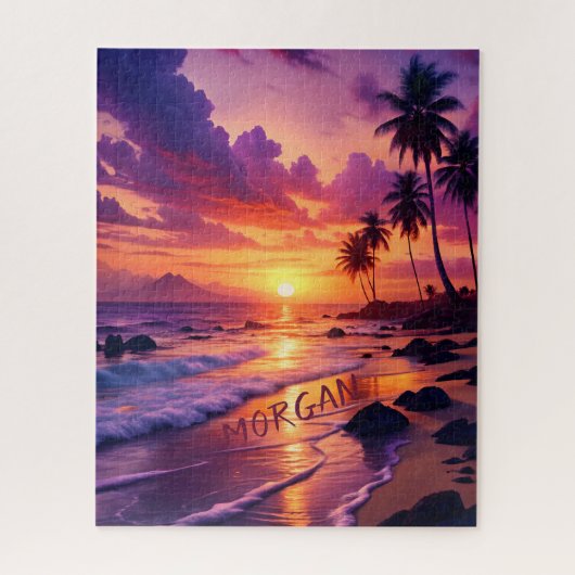 Puzzle Plage de coucher de soleil tropicale customisée - (Vertical)