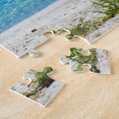 Puzzle Plage de sable blanc îlot d'eau turquoise et voili (Côté)