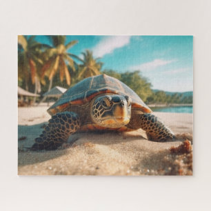 Puzzle Plage de sable de tortue marine Palmiers tropicaux
