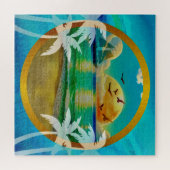 Puzzle Plage Tropicale Moderne Palmiers Coucher de Soleil (Horizontal)