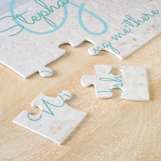 Puzzle Plage tropicale Turquoise Monogram Palm Tree (Côté)