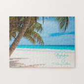 Puzzle Plage tropicale Turquoise Monogram Palm Tree (Horizontal)