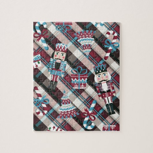 Puzzle Plaid Blue Burgundy (Vertical)
