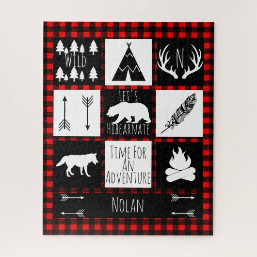 Puzzle Plaid de Buffalo Check Wilderness & Animaux Rustiq (Vertical)