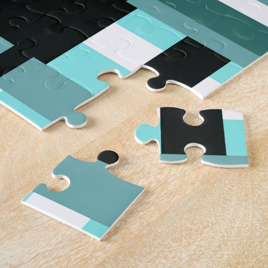 Puzzle Plaid en Aqua, Turquoise, noir & blanc (Côté)