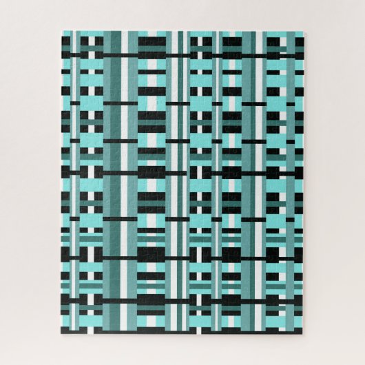 Puzzle Plaid en Aqua, Turquoise, noir & blanc (Vertical)