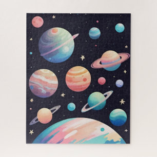 Puzzle Planètes couleur pastel dans l'espace sombre