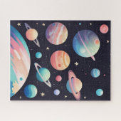 Puzzle Planètes couleur pastel dans l'espace sombre (Horizontal)