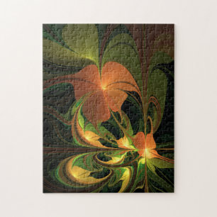Puzzle Plante de fantaisie abstraite vert rouille marron