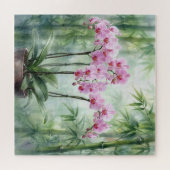 Puzzle Plante d'orchidée rose sur fond de bambou (Horizontal)