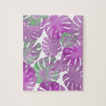 Puzzle Plante moderne violet vert monstère tropicale feui<br><div class="desc">Monstère tropicale verte violette moderne plante feuille puzzle</div>