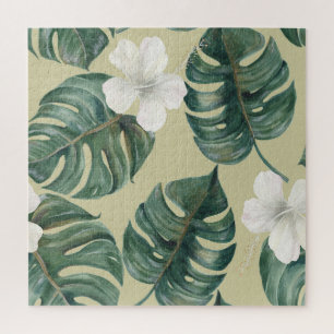 Puzzle Plantes d'aquarelle tropicale : motif transparent.