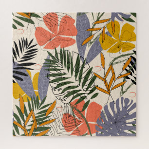 Puzzle Plantes feuille tropicaux, beige, motif original.