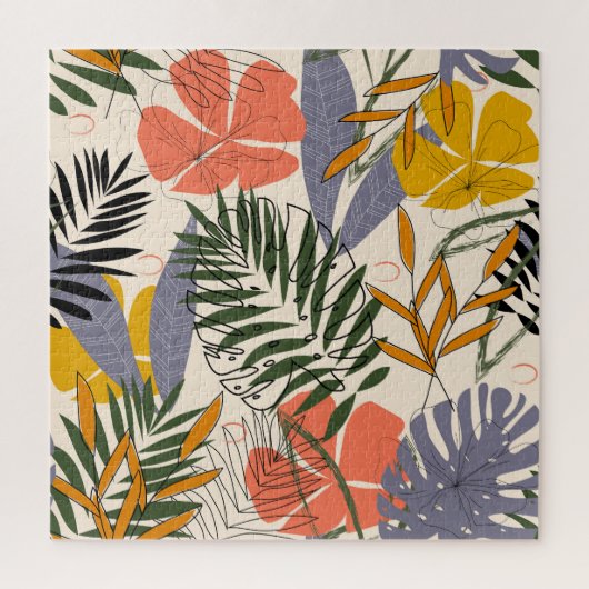 Puzzle Plantes feuille tropicaux, beige, motif original. (Vertical)