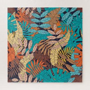 Puzzle Plantes tropicaux, feuilles de palmiers, motif san