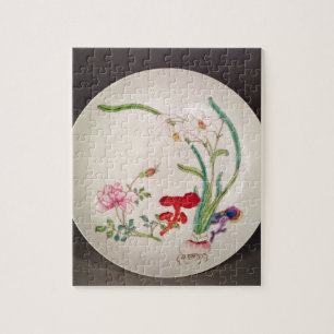 Puzzle Plat de porcelaine, décoration rose de famille,