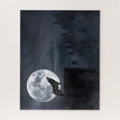 Puzzle Pleine lune de loup gris Silhouette (Vertical)