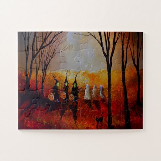 Puzzle Pleine lune De Nuit D'Halloween Fantômes Et Sorciè (Horizontal)