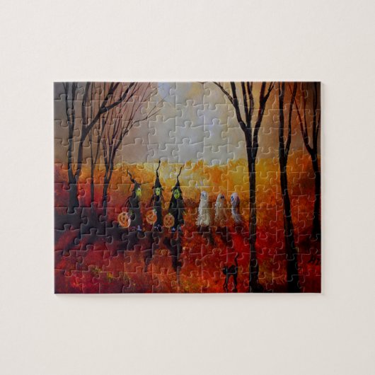 Puzzle Pleine lune De Nuit D'Halloween Fantômes Et Sorciè (Horizontal)