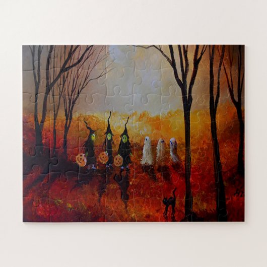 Puzzle Pleine lune De Nuit D'Halloween Fantômes Et Sorciè (Horizontal)